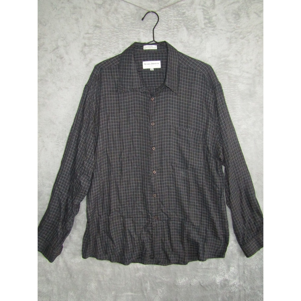 Michael Brandon Mens Classic Plaid Long Sleeve Button Up Shirt XL
